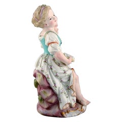 Antique Meissen Figure in Hand-Painted Porcelain, Girl with a Music Book