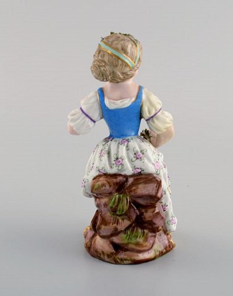 Hand-Painted Antique Meissen Figure in Hand Painted Porcelain, Girl with Flowers