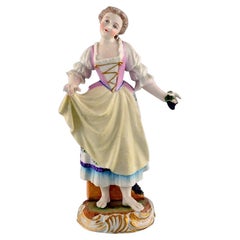 Antique Meissen Figure in Hand-Painted Porcelain, Girl with Grapes