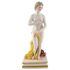 Antique Meissen Figure in Hand Painted Porcelain, Naked Woman and Beast
