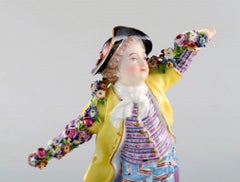 Antique Meissen Figurine in Hand Painted Porcelain, Boy with Flowers
