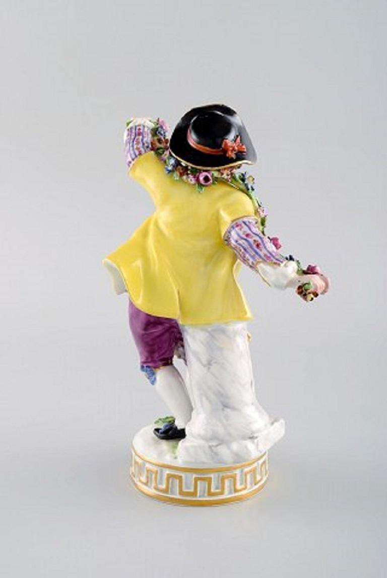 20th Century Antique Meissen Figurine in Hand Painted Porcelain, Boy with Flowers