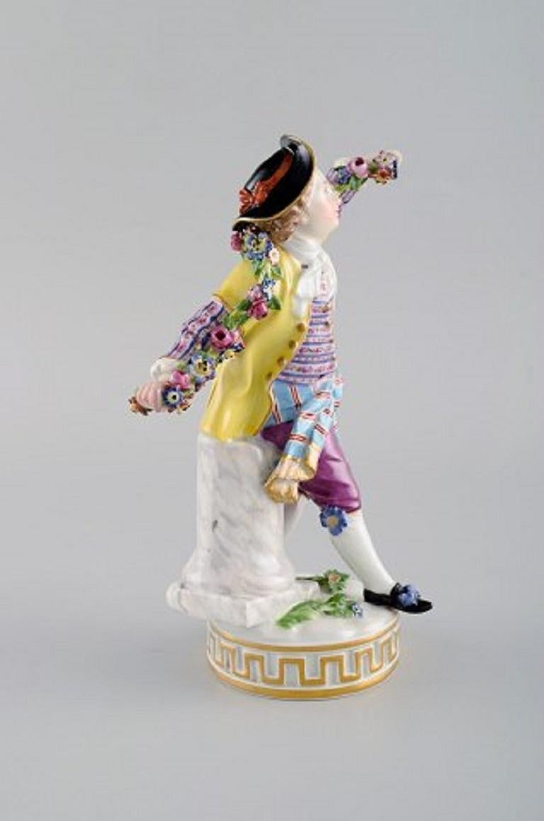 Antique Meissen Figurine in Hand Painted Porcelain, Boy with Flowers 1
