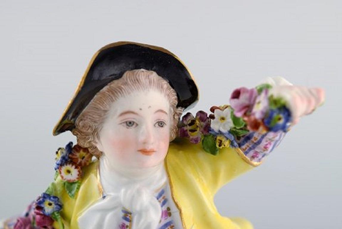 Antique Meissen Figurine in Hand Painted Porcelain, Boy with Flowers 2