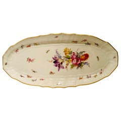 Antique Meissen Fish Platter with a Bouquet of Flowers Including a Purple Tulip