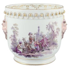 Antique Meissen flowerpot in porcelain. With motif of faun and bucolic scenes.