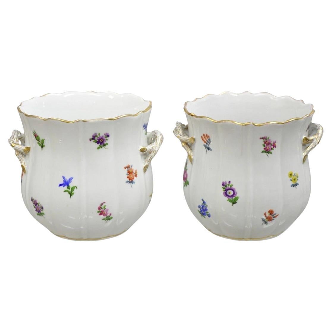 Antique Meissen Porcelain French Flower Pot Cachepot Wine Cooler - a PairAntique