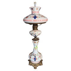 Antique Meissen German Porcelain Oil Lamp W Glass Shade