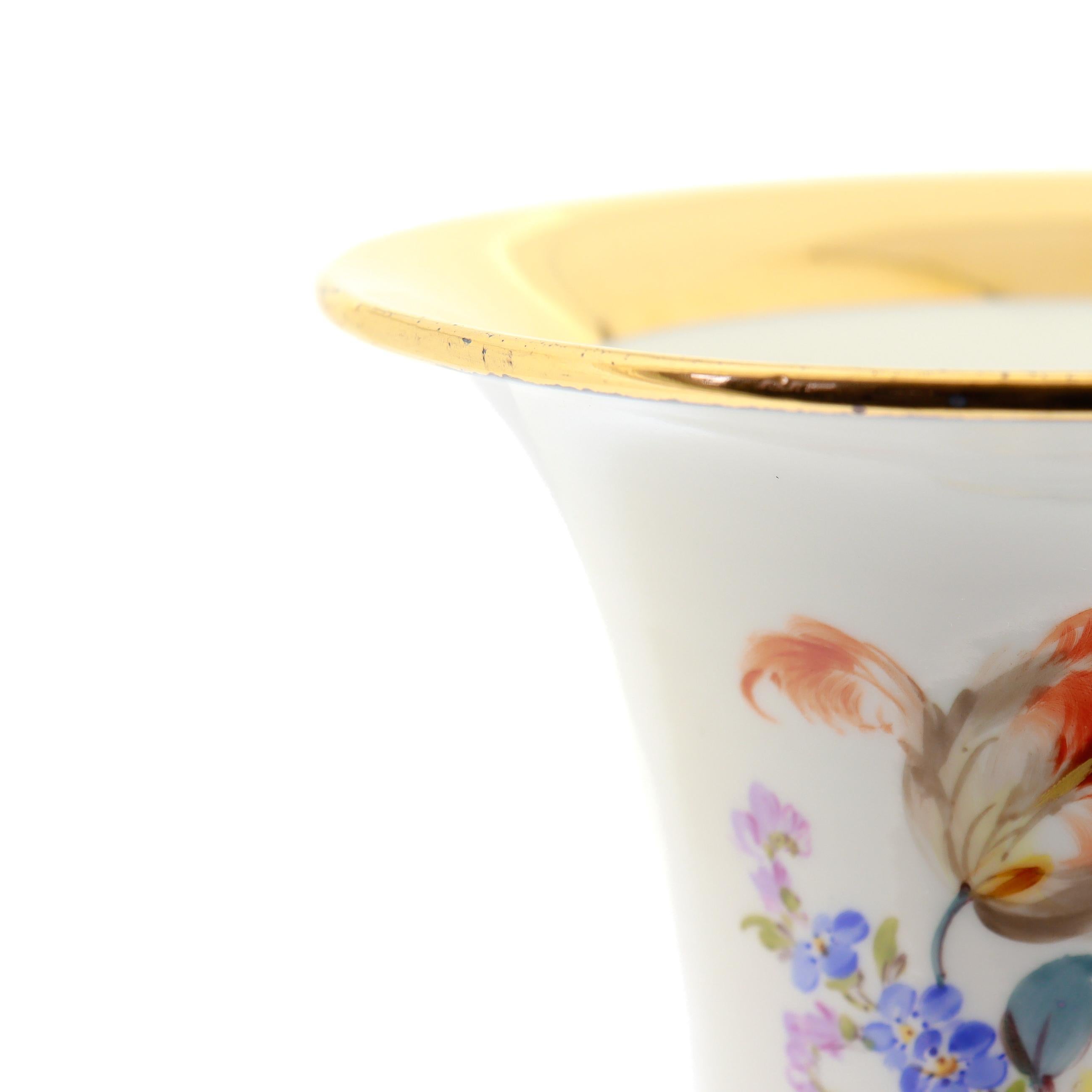 Antique Meissen Gilt Porcelain Trumpet Form Floral Vase For Sale 6