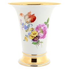 Antique Meissen Gilt Porcelain Trumpet Form Floral Vase