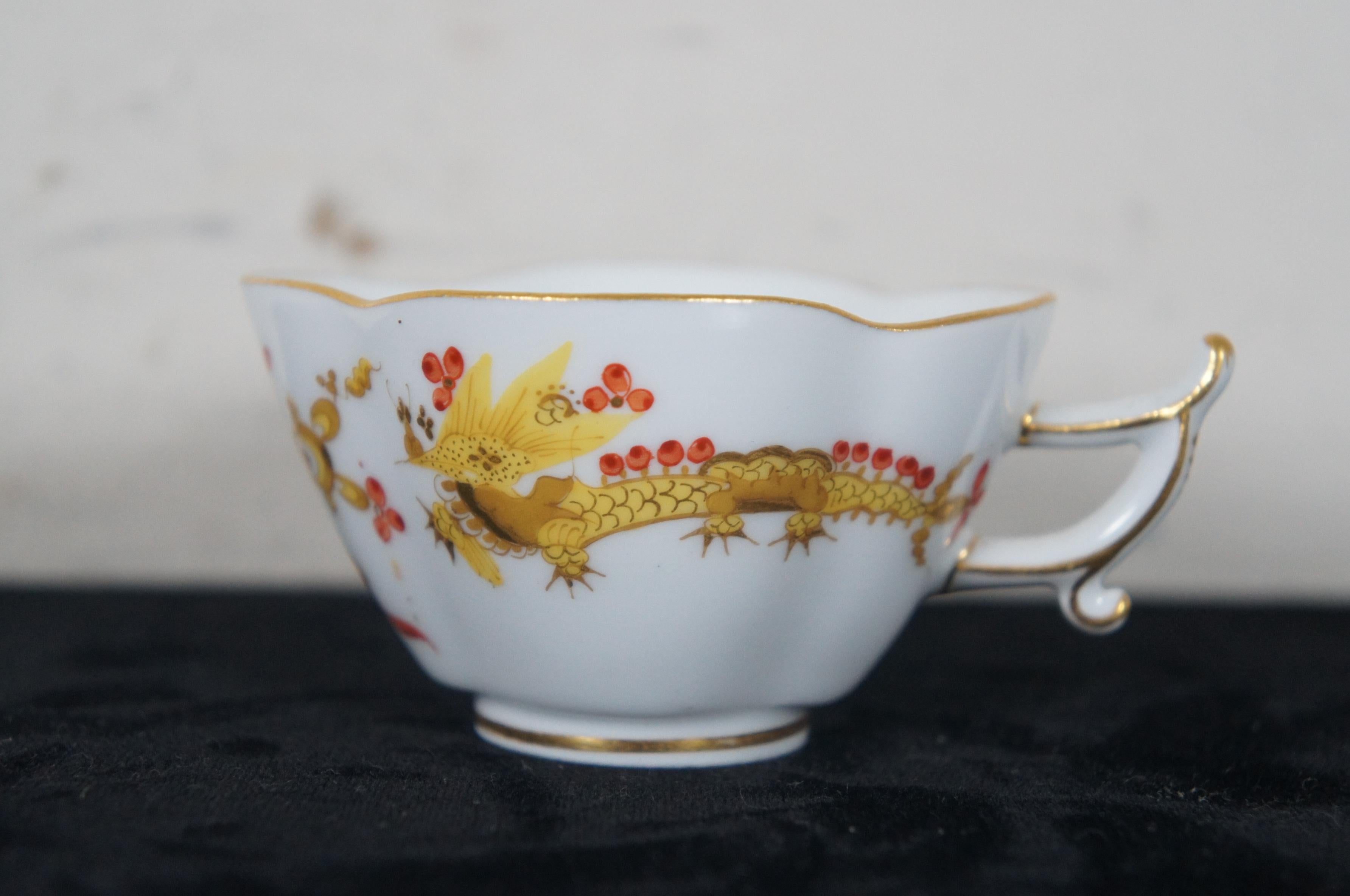 Antique Meissen Gold Ming Court Dragon Chinoiserie Tea Cup & Saucer Swords For Sale 4