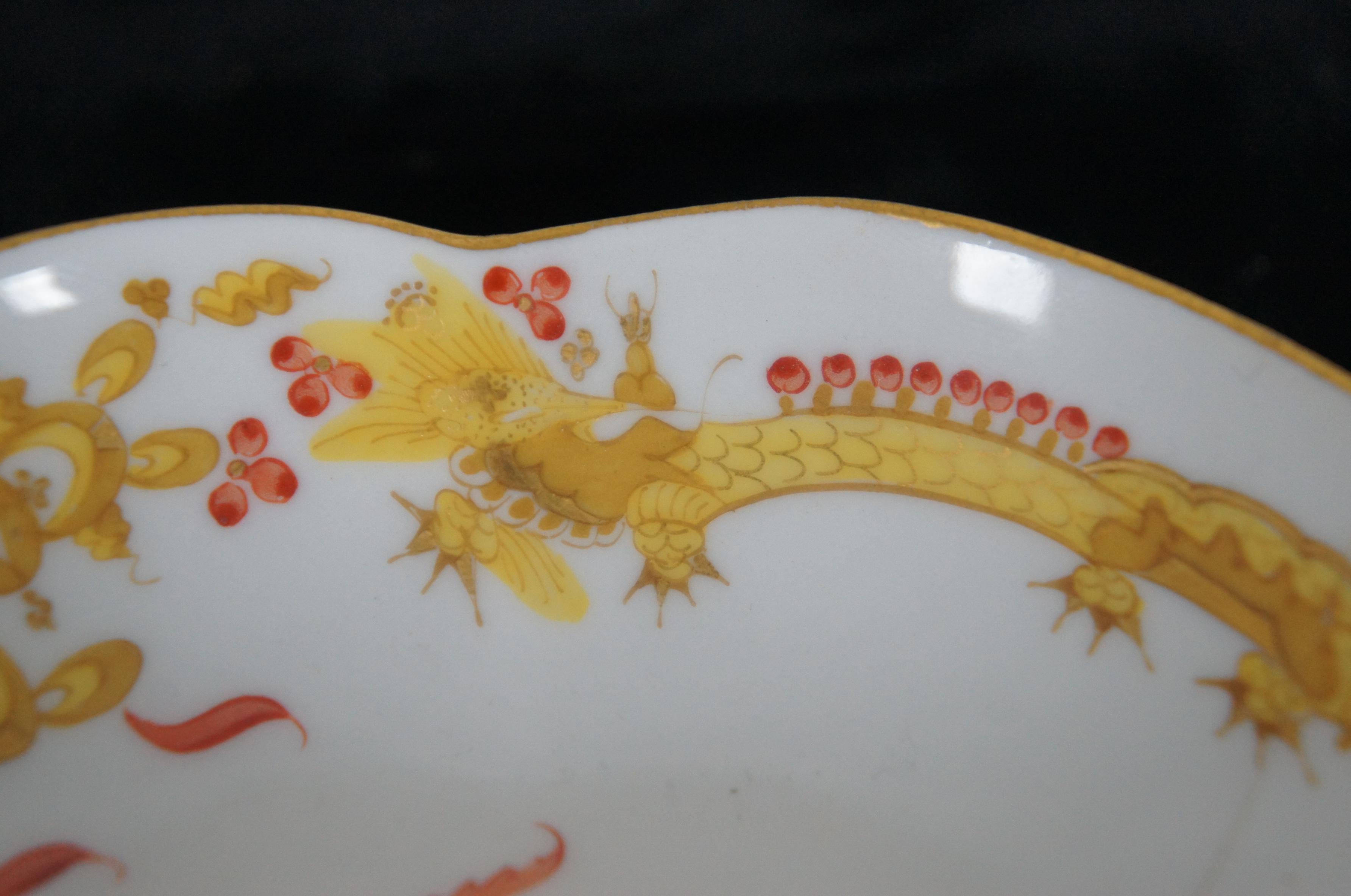 Porcelain Antique Meissen Gold Ming Court Dragon Chinoiserie Tea Cup & Saucer Swords For Sale