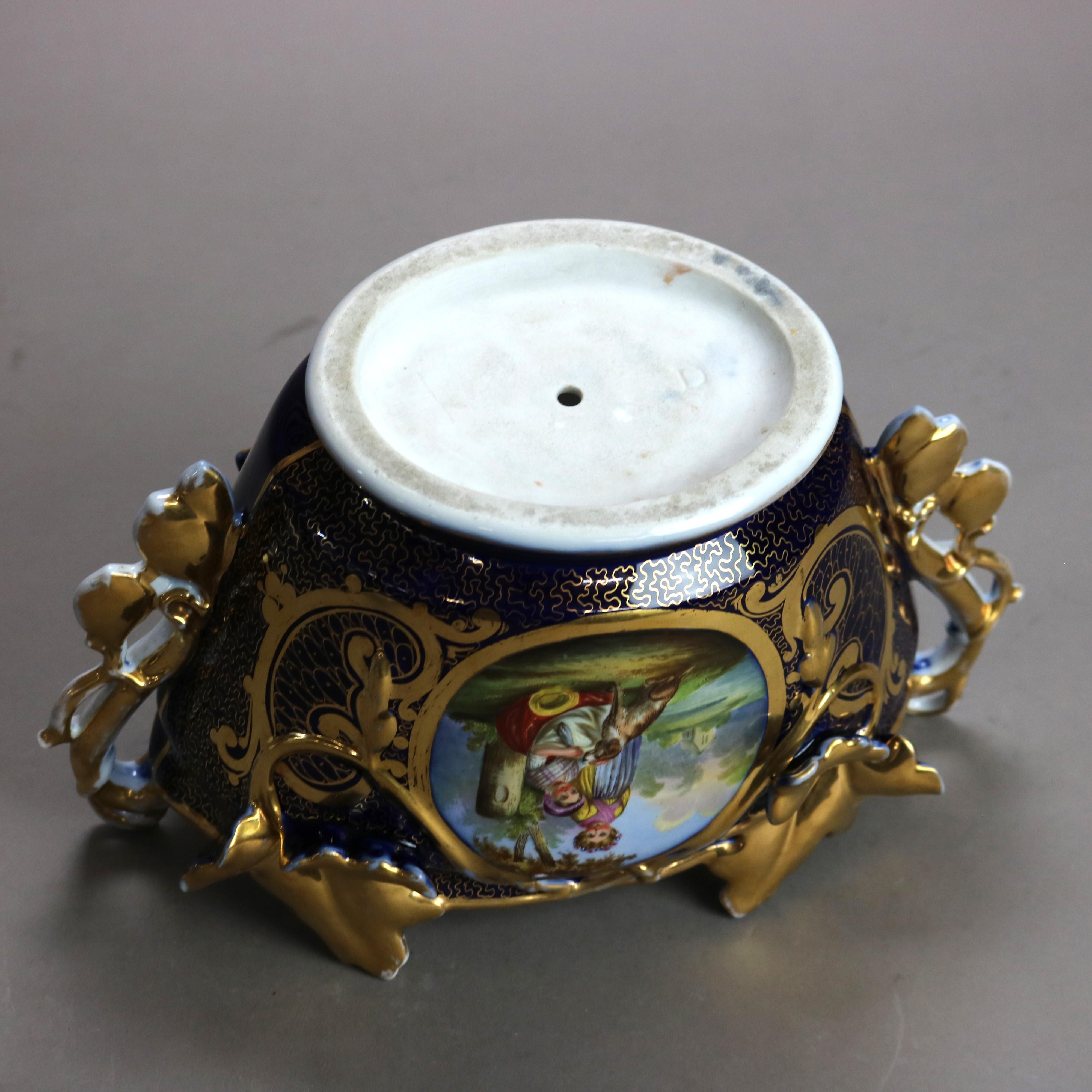 Cuenco antiguo de Meissen Porcelain pintado a mano y dorado con soporte figurado 6