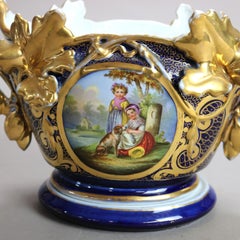 Antique Meissen Hand Painted & Gilt Porcelain Center Bowl with Figural Stand