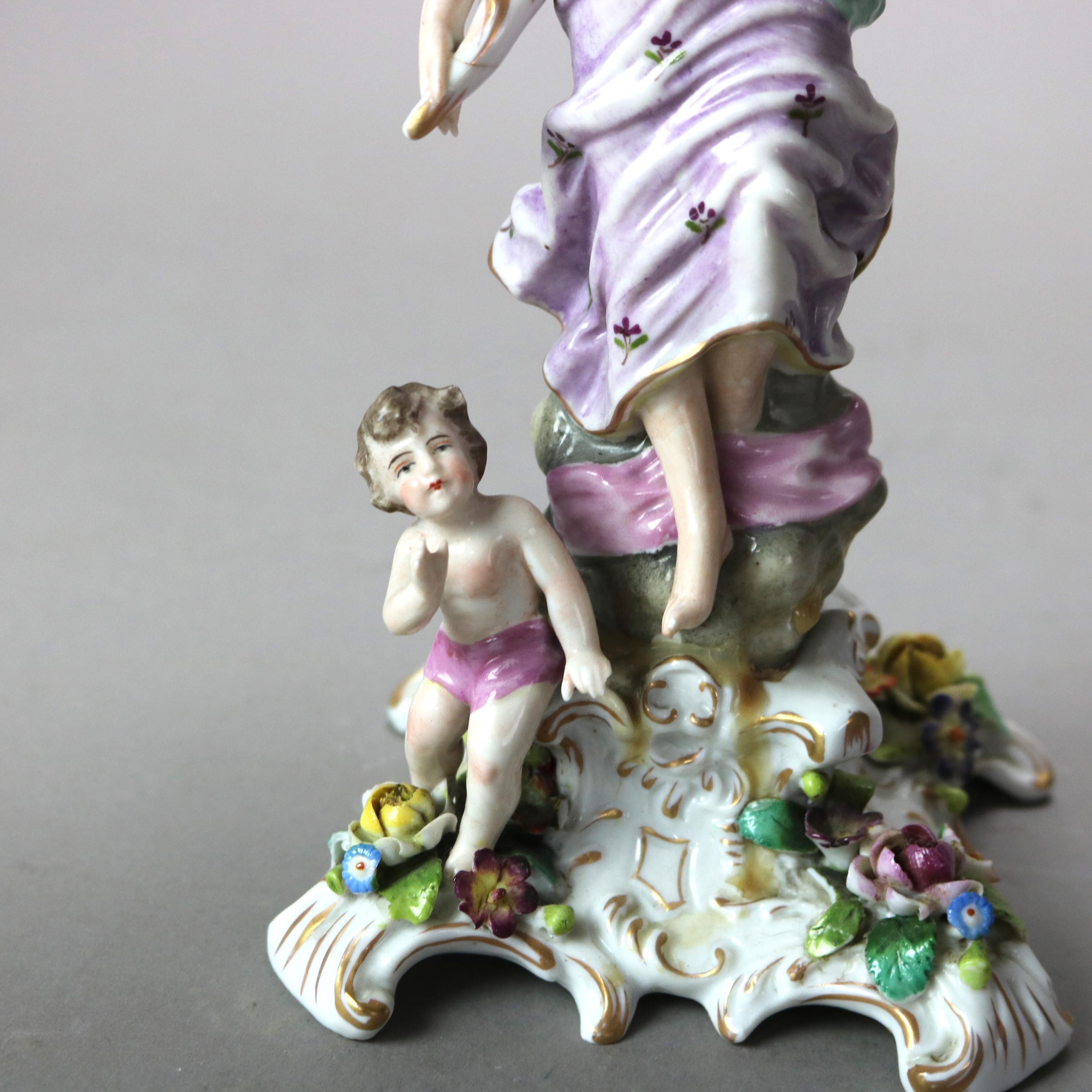 19th Century Antique Meissen Hand Painted & Gilt Porcelain Center Bowl with Figural Stand