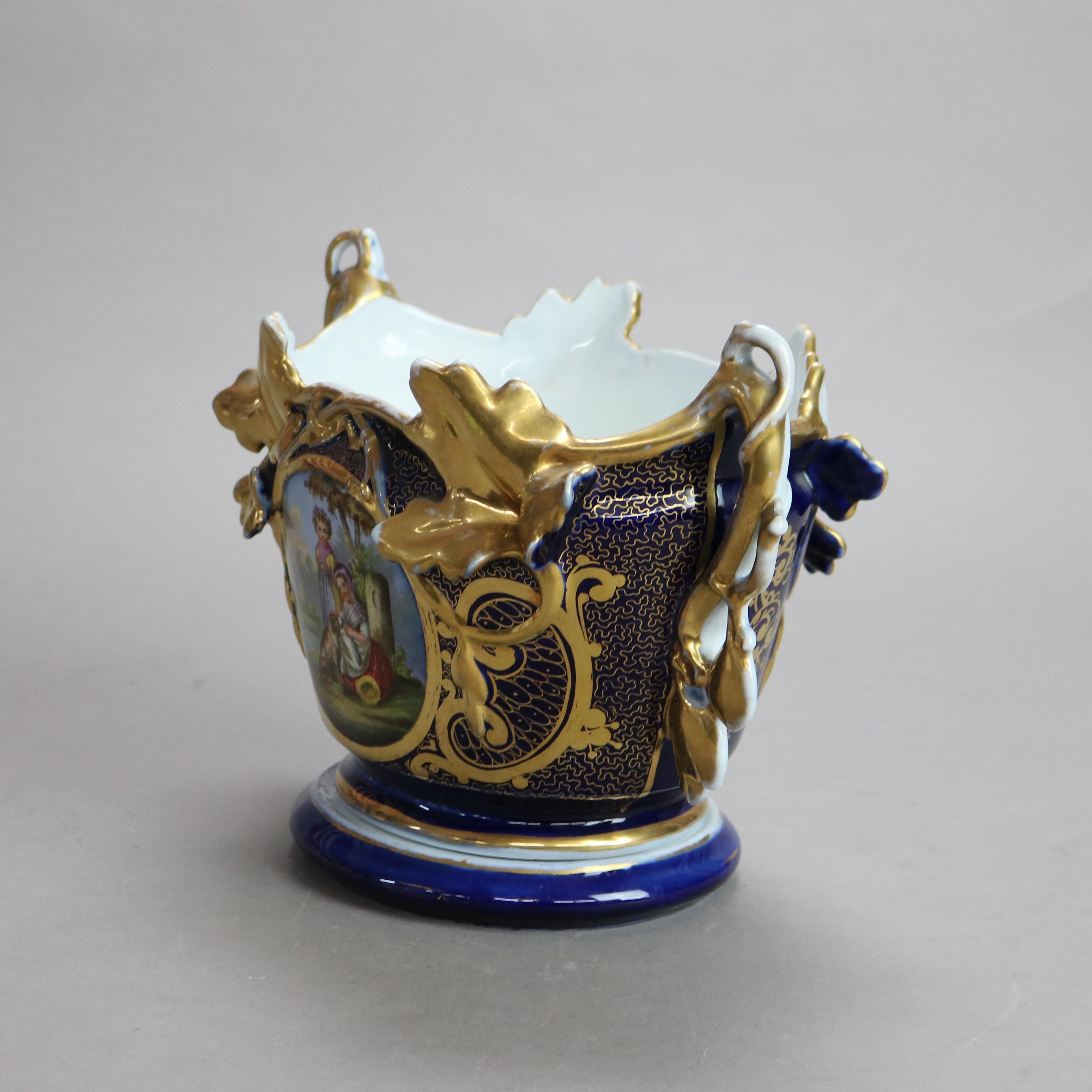 Cuenco antiguo de Meissen Porcelain pintado a mano y dorado con soporte figurado Porcelana