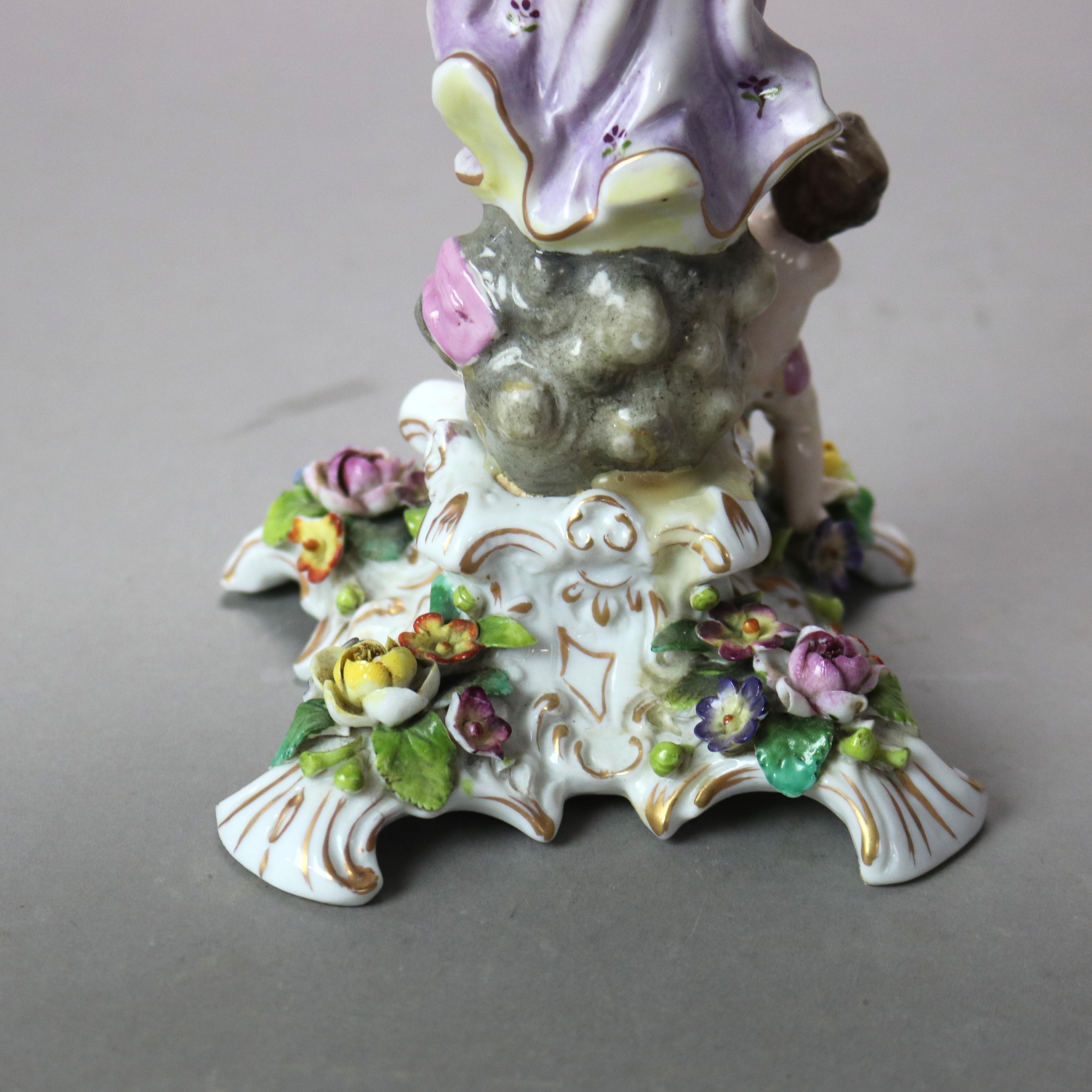Antique Meissen Hand Painted & Gilt Porcelain Center Bowl with Figural Stand 3