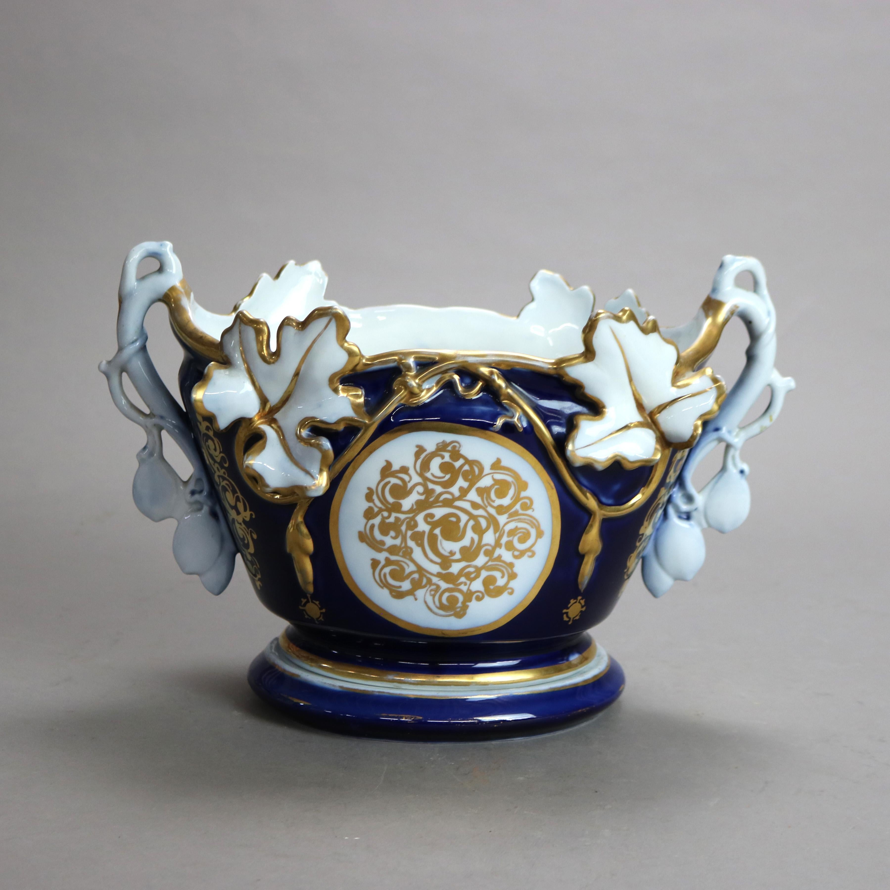 Cuenco antiguo de Meissen Porcelain pintado a mano y dorado con soporte figurado 2