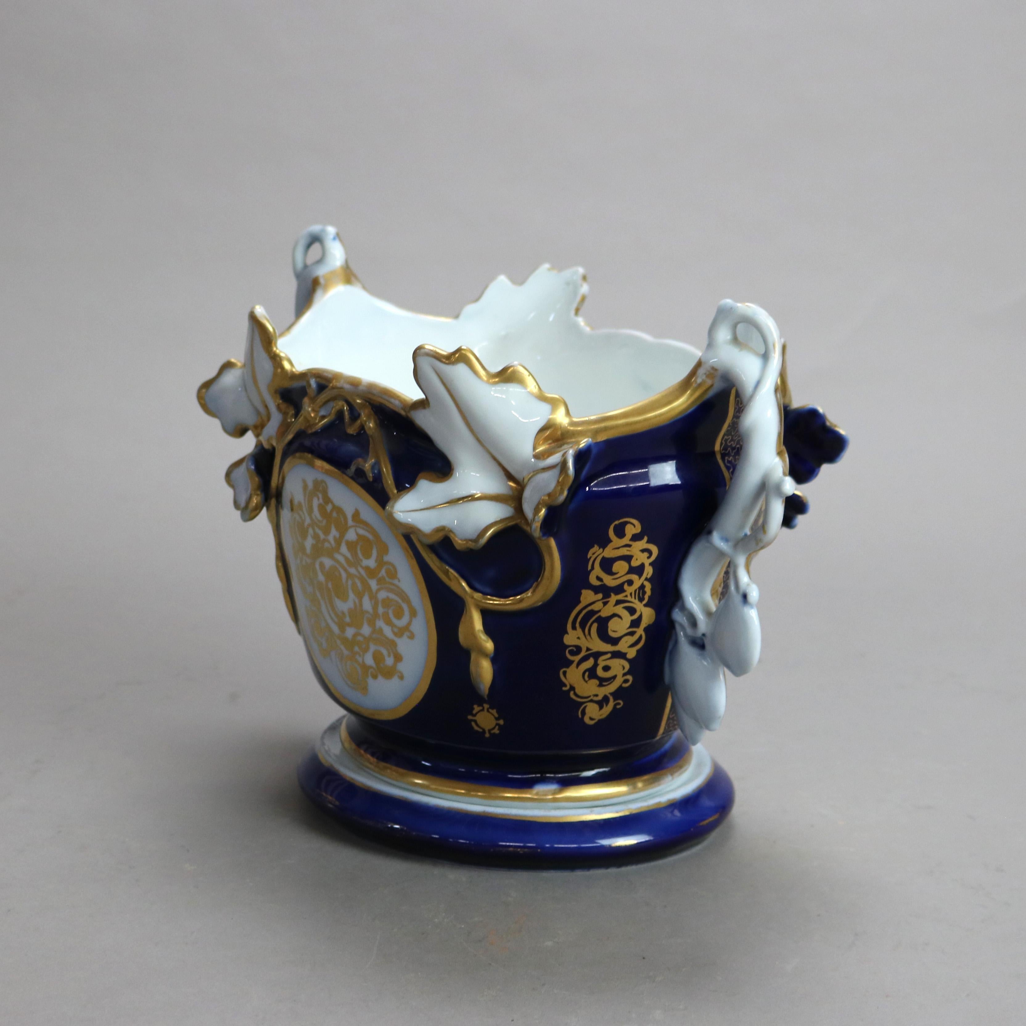 Cuenco antiguo de Meissen Porcelain pintado a mano y dorado con soporte figurado 4