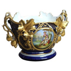 Antique Meissen Hand Painted & Gilt Porcelain Center Bowl with Figural Stand