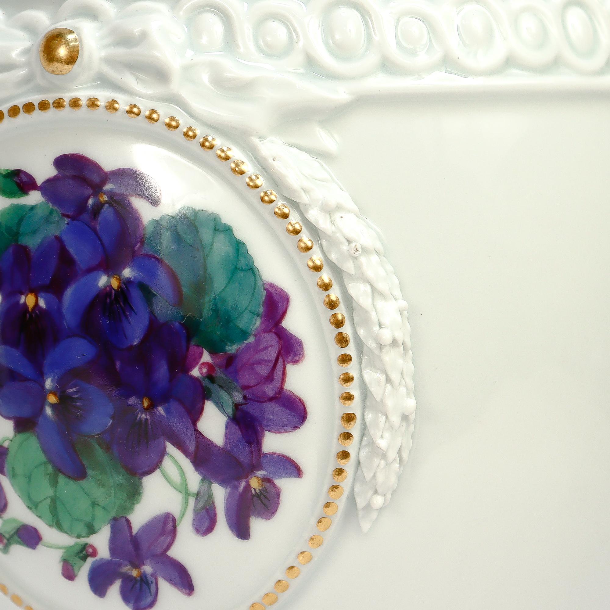 Antike Meissen Porcelain Jugendstil bedeckt Urne oder Vase mit Stiefmütterchen & Veilchen im Angebot 12