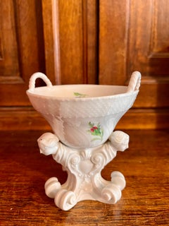 Antique Meissen Master Salt Cellar Frauenkopf Footed Floral With Handles 19th C