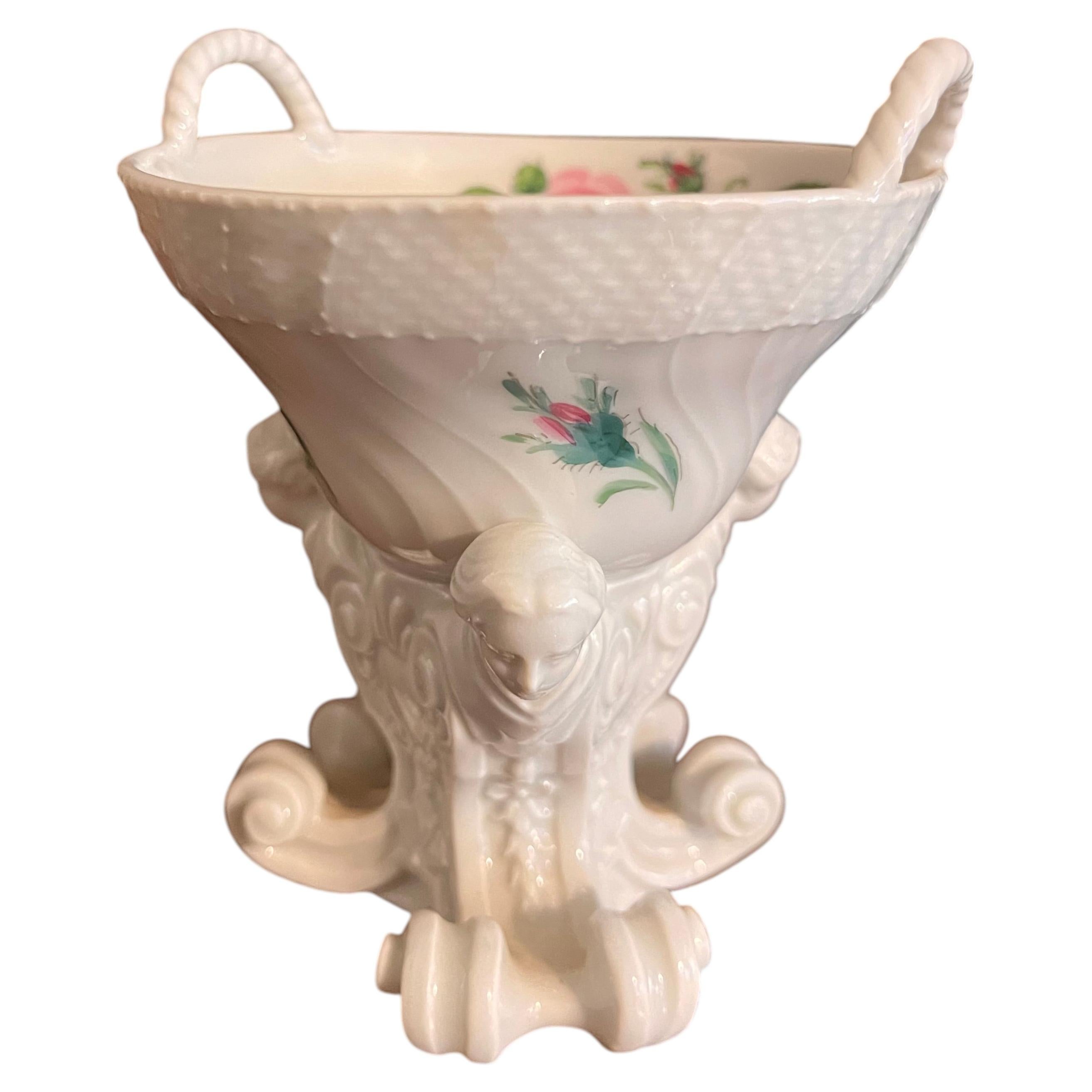 Antique Meissen Master Salt Cellar Frauenkopf Footed Floral With Handles 19th C For Sale