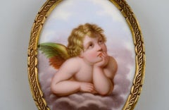 Antique Meissen Miniature Plaque in Hand-Painted Porcelain with Bronze Frame