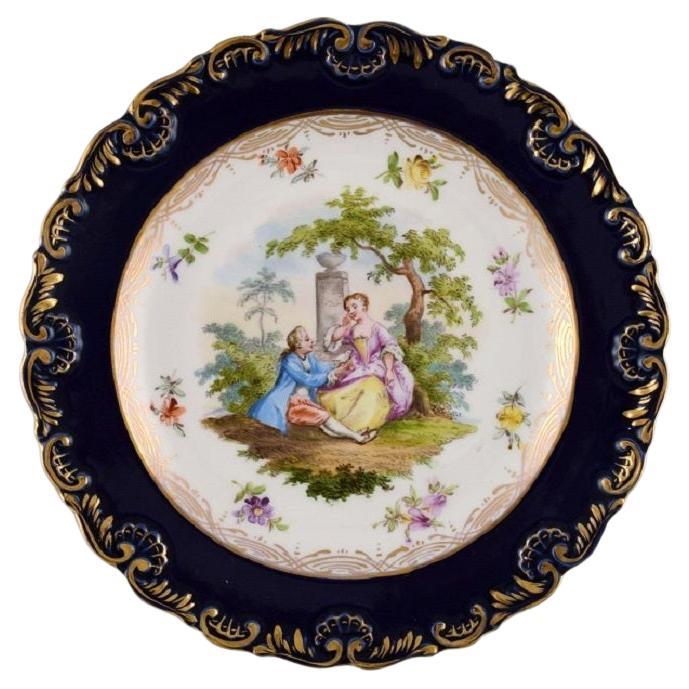 Antiker Meissener Teller aus handbemalter Porzellan, spätes 19. Jahrhundert
