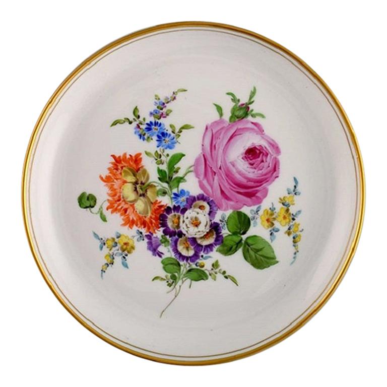 Antique Meissen Plate in Hand-Painted Porcelain with Floral Motifs