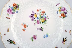 Meissen Plate in Hand Painted Porcelain with Flowers and Birds, 19th Century