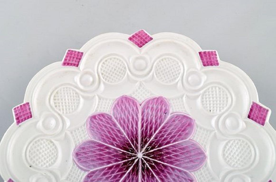 German Antique Meissen Plate with Floral Motif and Purple Decoration, 19th Century