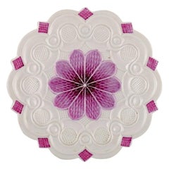 Antique Meissen Plate with Floral Motif and Purple Decoration, 19th Century