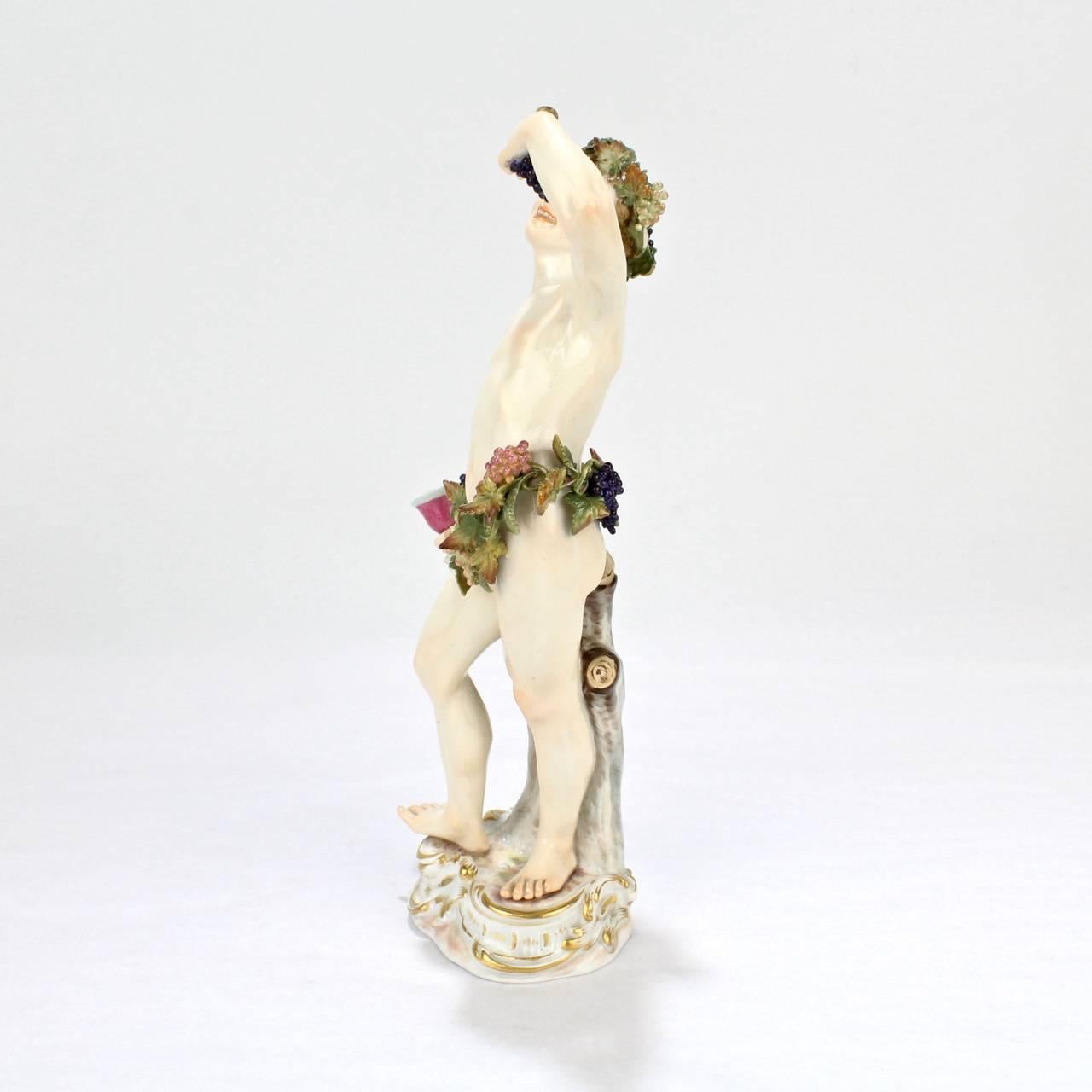 Rococo Antique Meissen Porcelain Allegorical Figurine of Bacchus the God of Wine