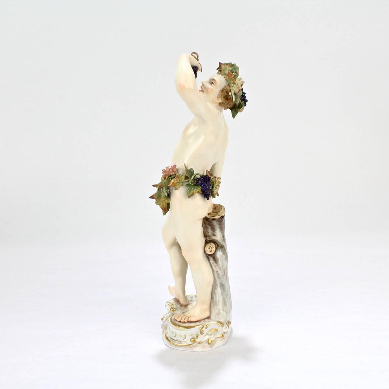 German Antique Meissen Porcelain Allegorical Figurine of Bacchus the God of Wine