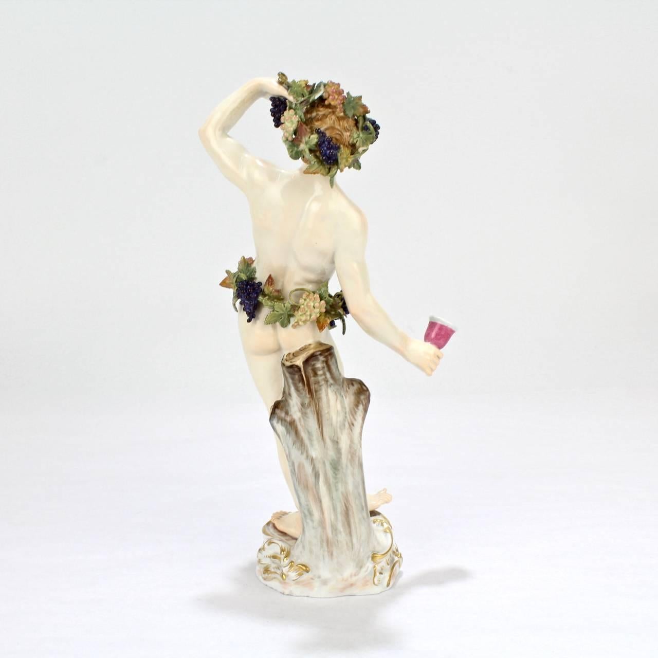 Antique Meissen Porcelain Allegorical Figurine of Bacchus the God of Wine In Good Condition In Philadelphia, PA