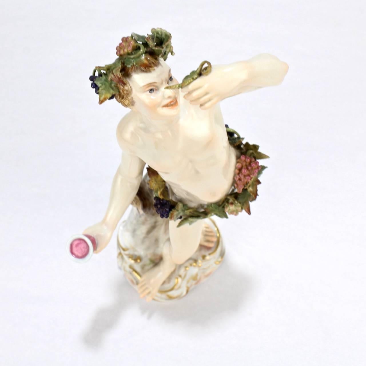 Antique Meissen Porcelain Allegorical Figurine of Bacchus the God of Wine 2