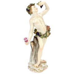 Antique Meissen Porcelain Allegorical Figurine of Bacchus the God of Wine