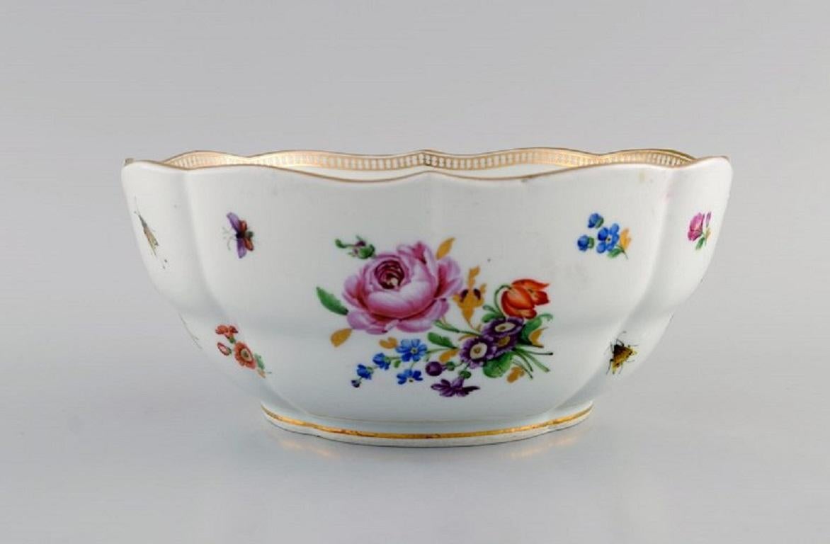 German Antique Meissen Porcelain Bowl with Hand-Painted Decoration, 19th C.