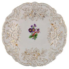 Antique Meissen Porcelain Bowl with Hand-Painted Flowers and Gold Decoration