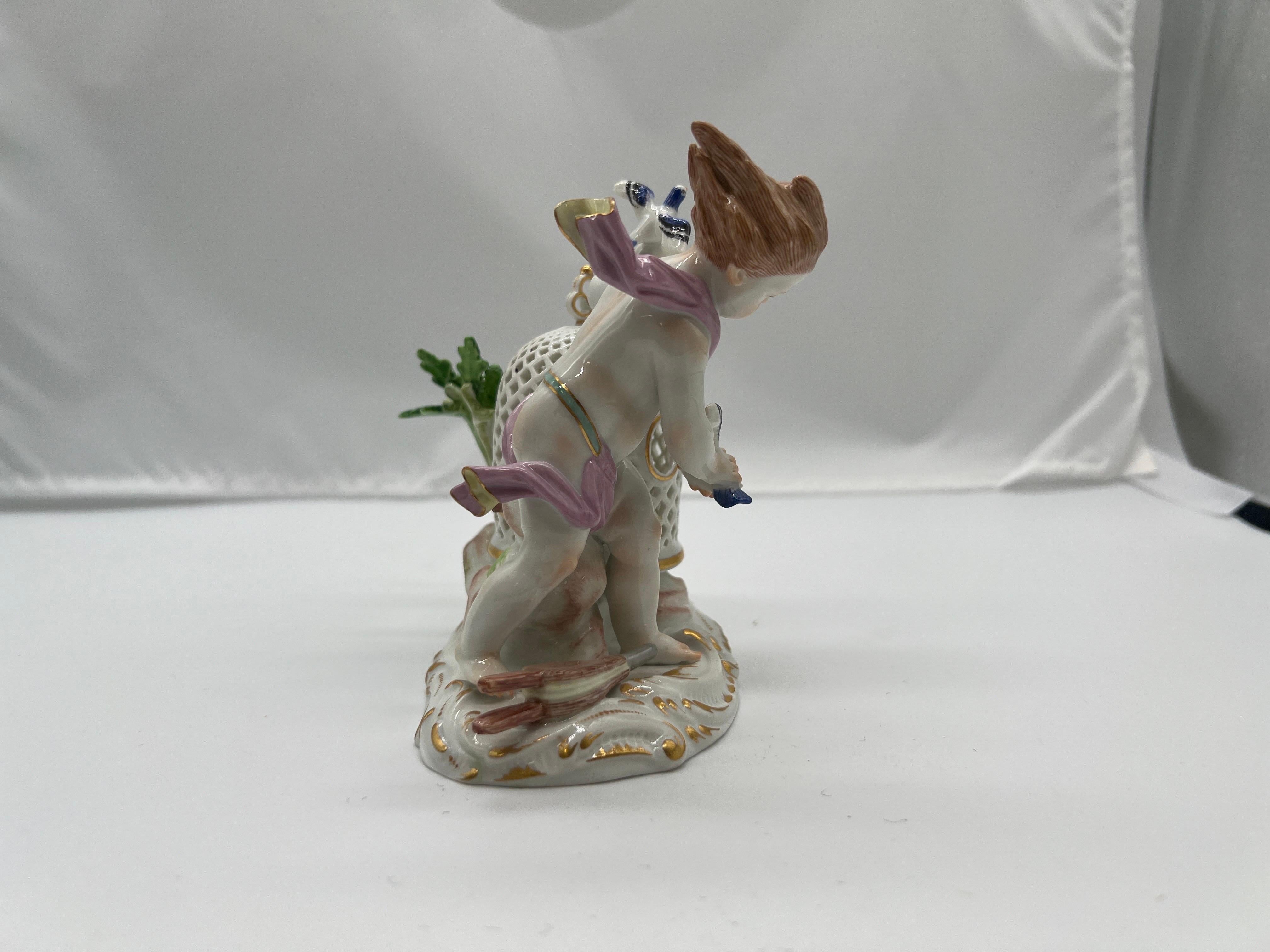 Antique Meissen Porcelain Boy & The Bird Cage Figure Model  In Good Condition For Sale In Atlanta, GA