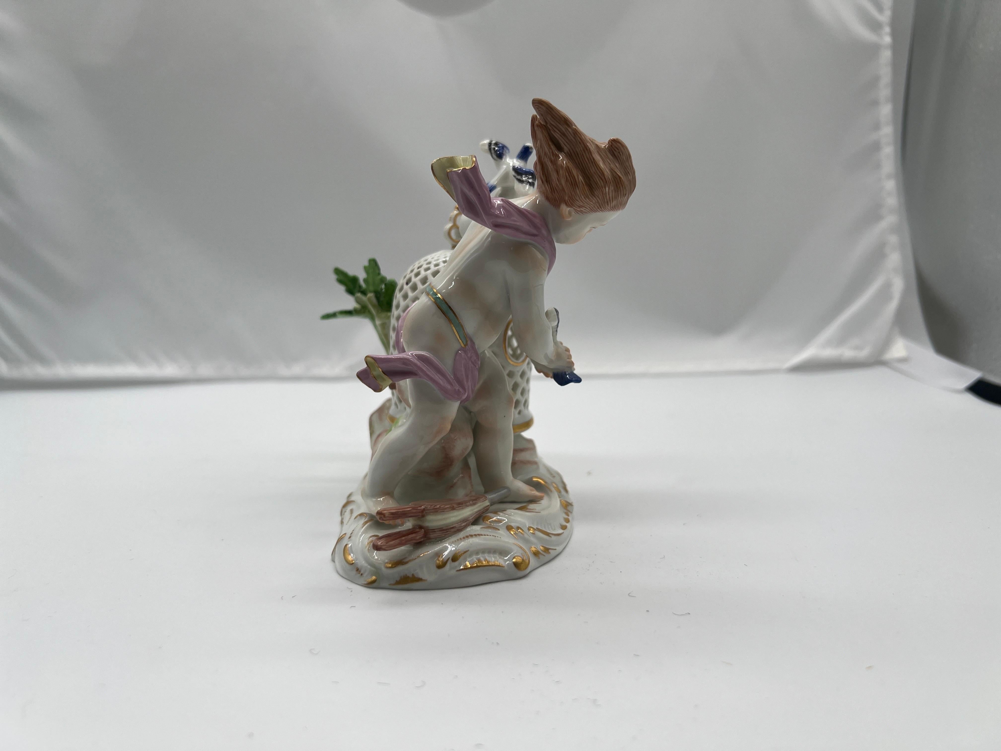 Antique Meissen Porcelain Boy & The Bird Cage Figure Model  In Good Condition For Sale In Atlanta, GA