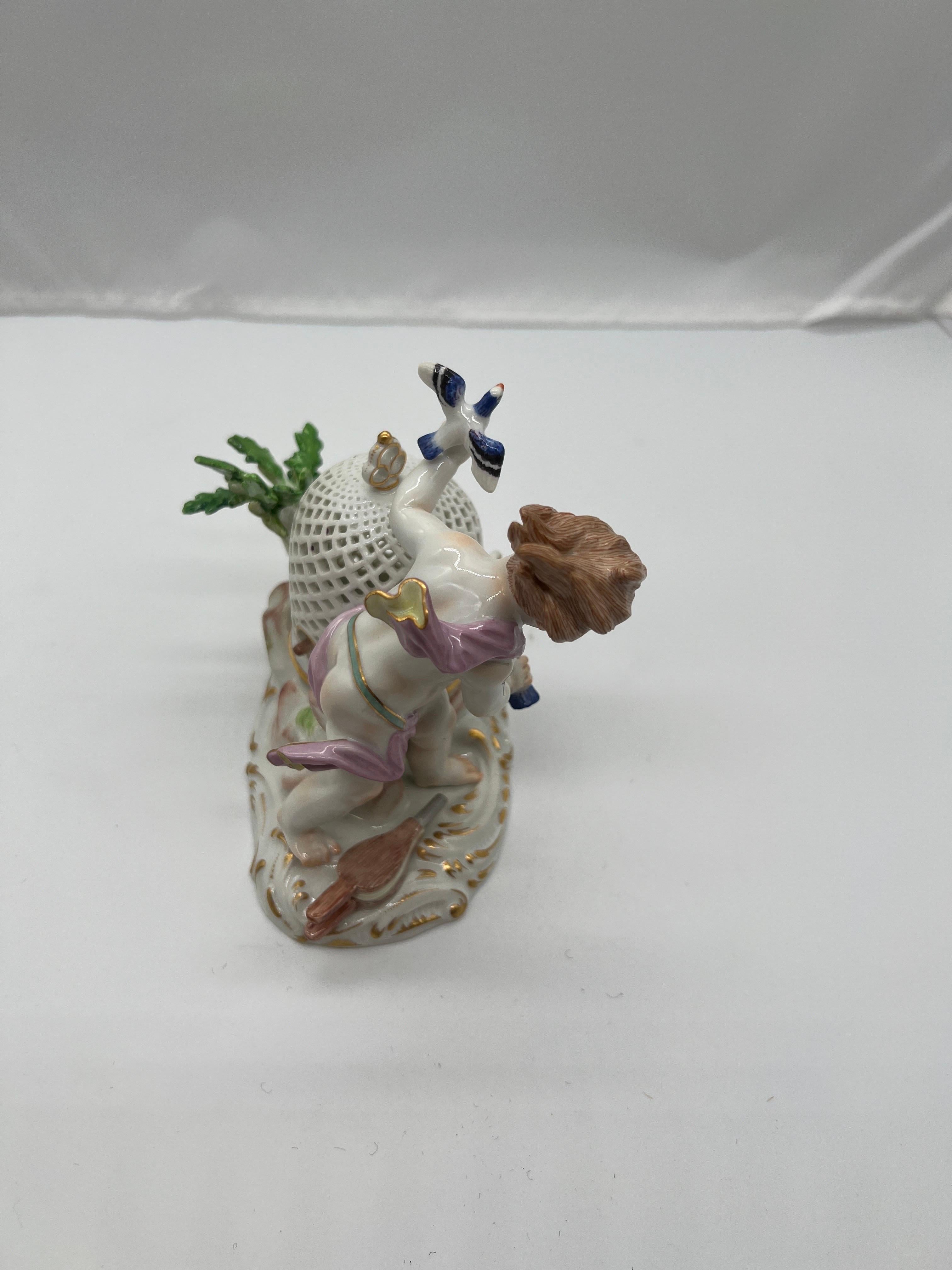 Antique Meissen Porcelain Boy & The Bird Cage Figure Model  For Sale 2