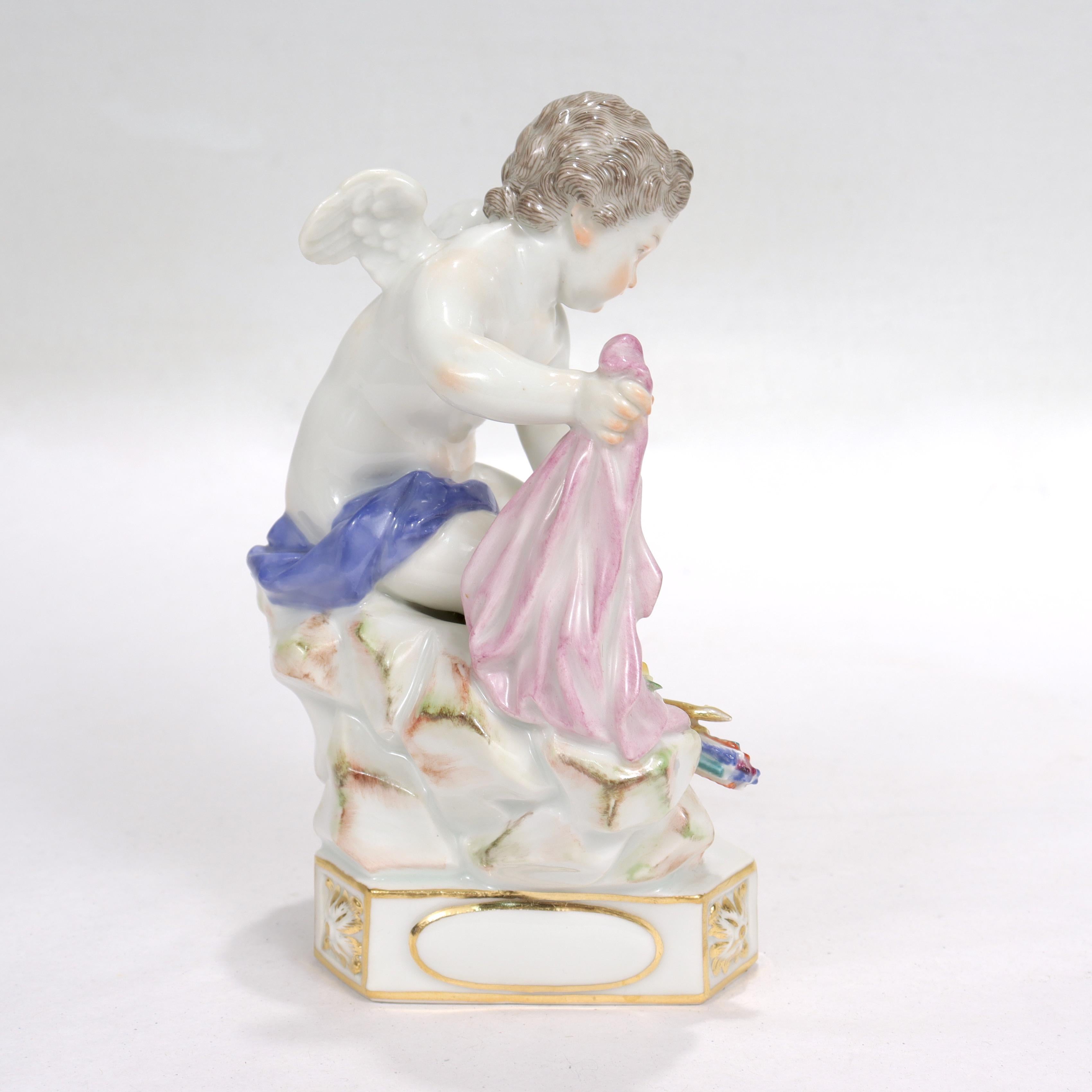 Rococo Antique Meissen Porcelain Cherub Motto Figurine 