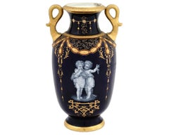 Antique Meissen Porcelain Double Handled Vase With Cherubs
