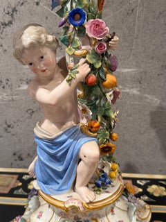 Antique Meissen Porcelain Figural Candelabra Hand-Painted Rococo Revival 19th