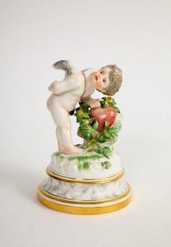 Antique Meissen Porcelain Figure of Cupid, L series the Love Series with Heart