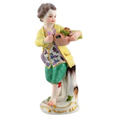 Antique Meissen Porcelain Figurine, Boy with a Flower Basket, Model 149