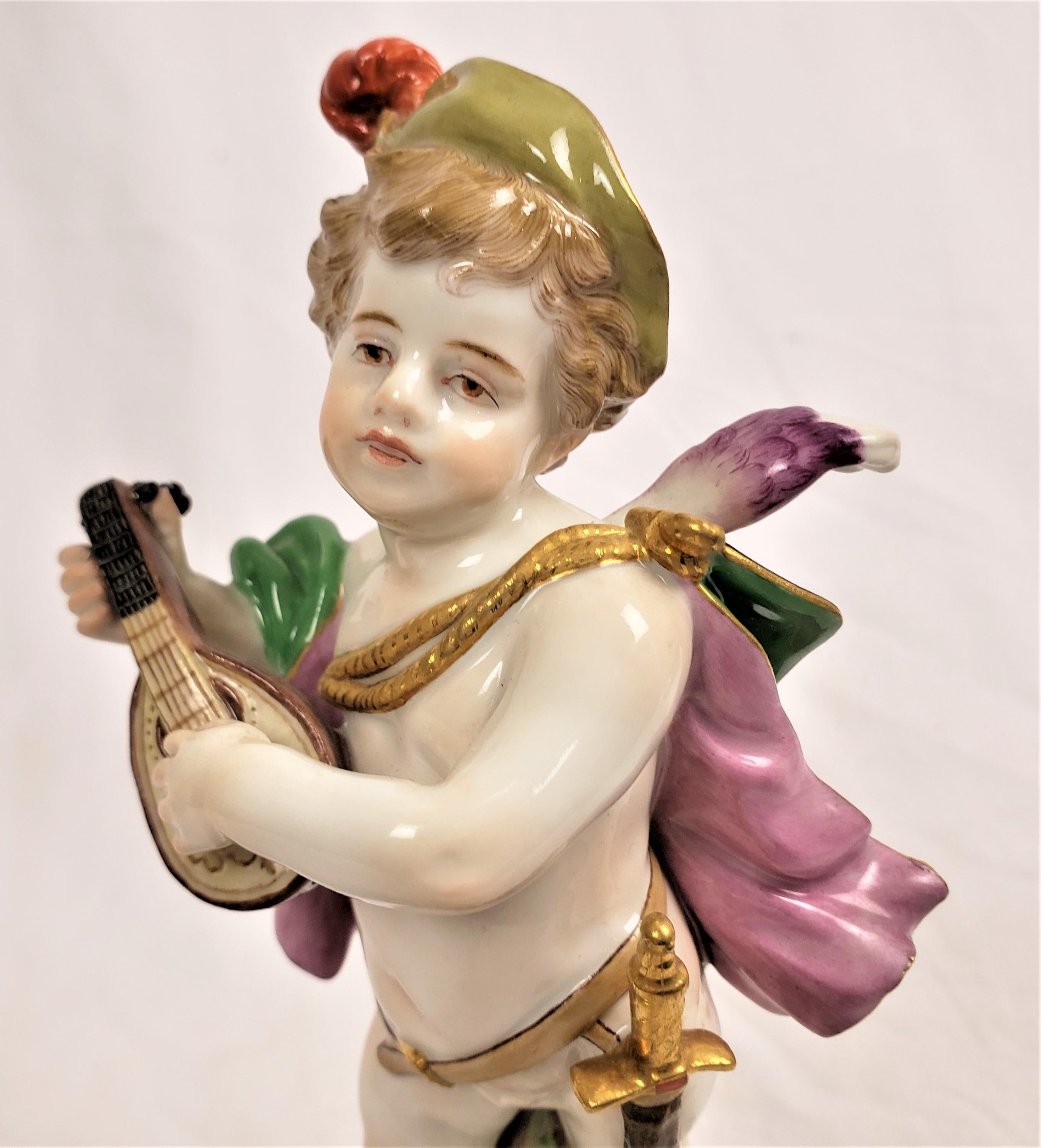 Antique Meissen Porcelain Figurine of a Child Playing a Lute For Sale 4