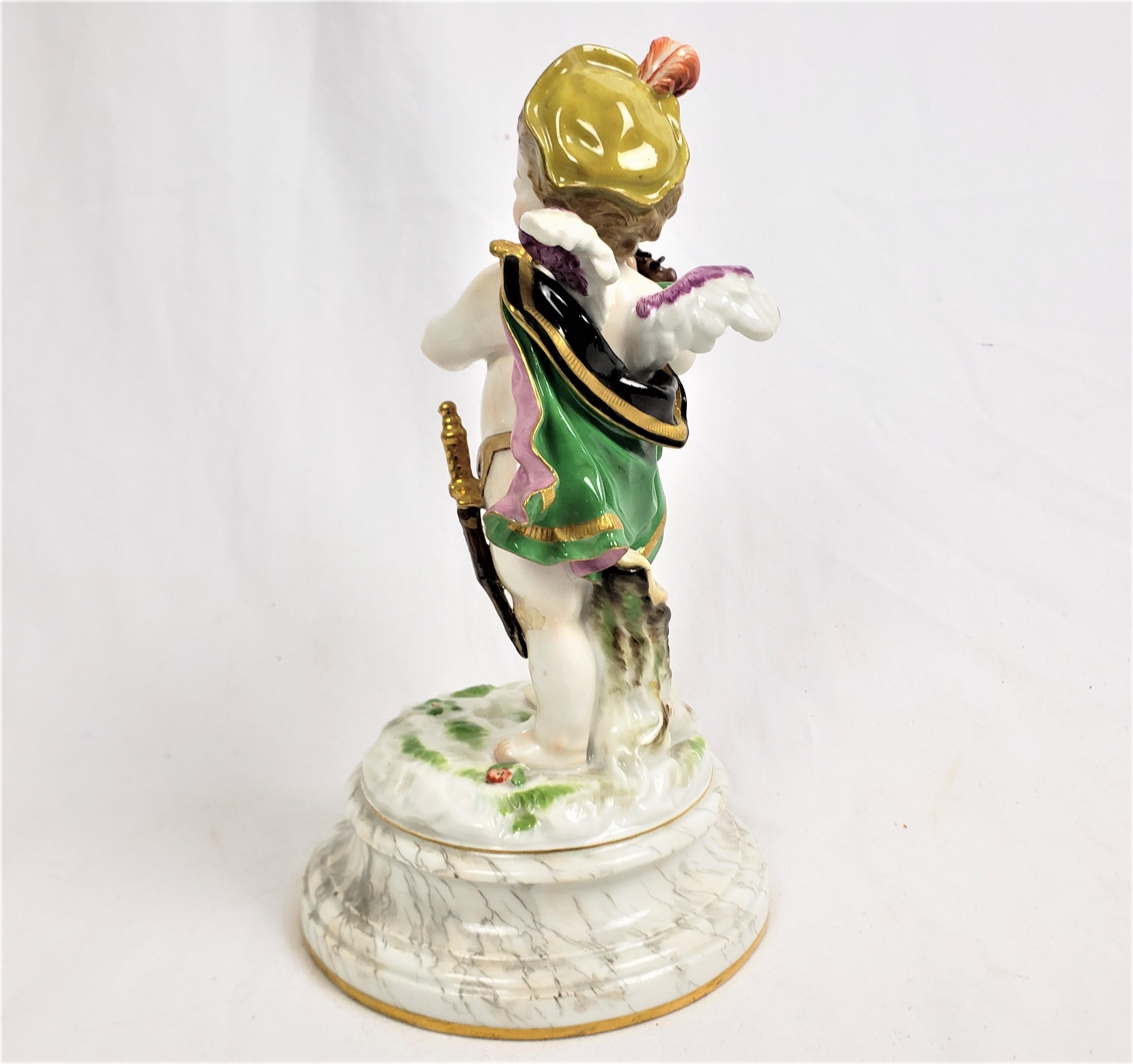 Romantic Antique Meissen Porcelain Figurine of a Child Playing a Lute For Sale